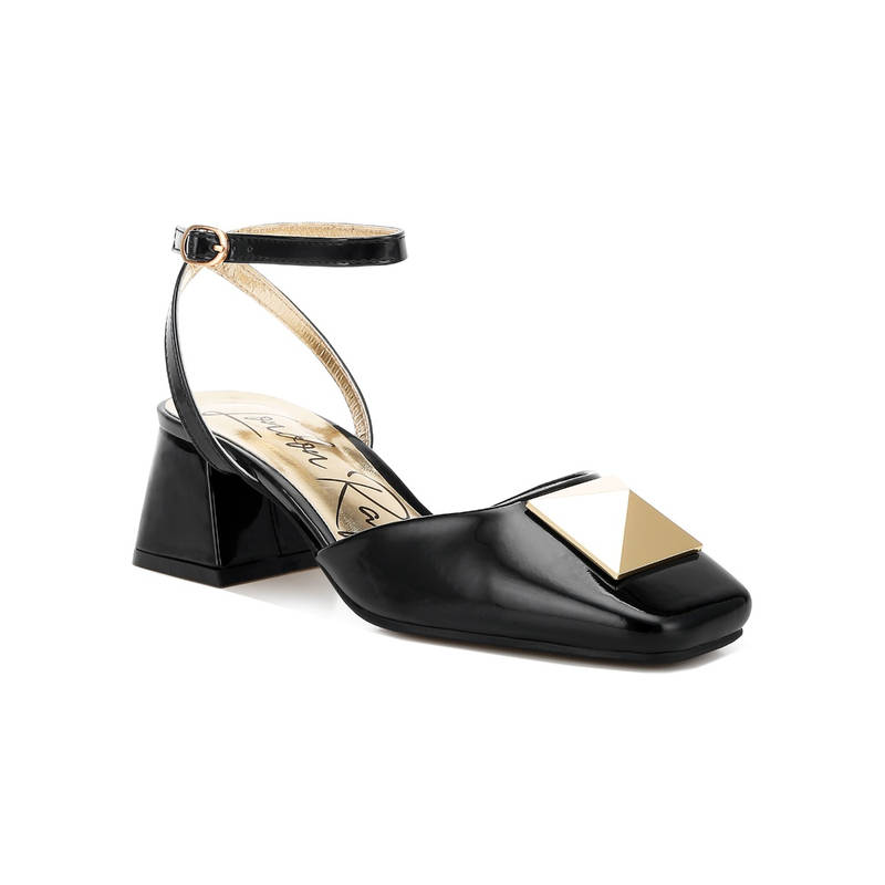 London Rag Brooch Detail Ankle Strap Sandals - Black (EU 39)