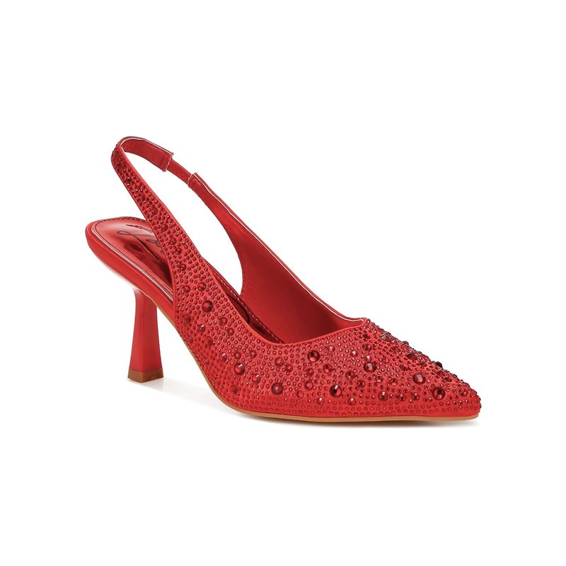 London Rag Luxurious Satin Pearl Slingback Sandals - Red (EU 38)