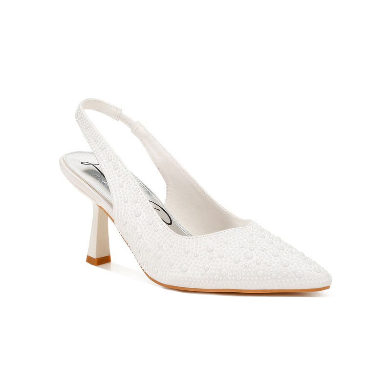 London Rag Luxurious Satin Pearl Slingback Sandals - White (EU 41)