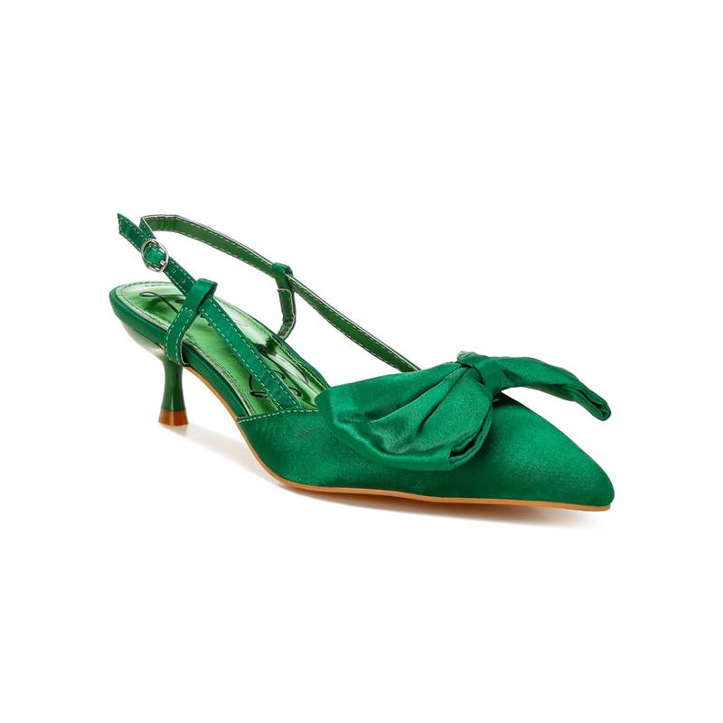 London Rag Satin Bow Slingback Sandals - Green (EU 38)