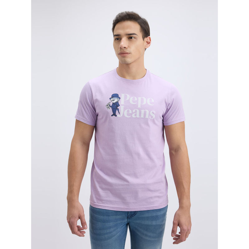 Pepe Jeans Men Purple Graphic Print Short Sleeve T-Shirt (2XL)