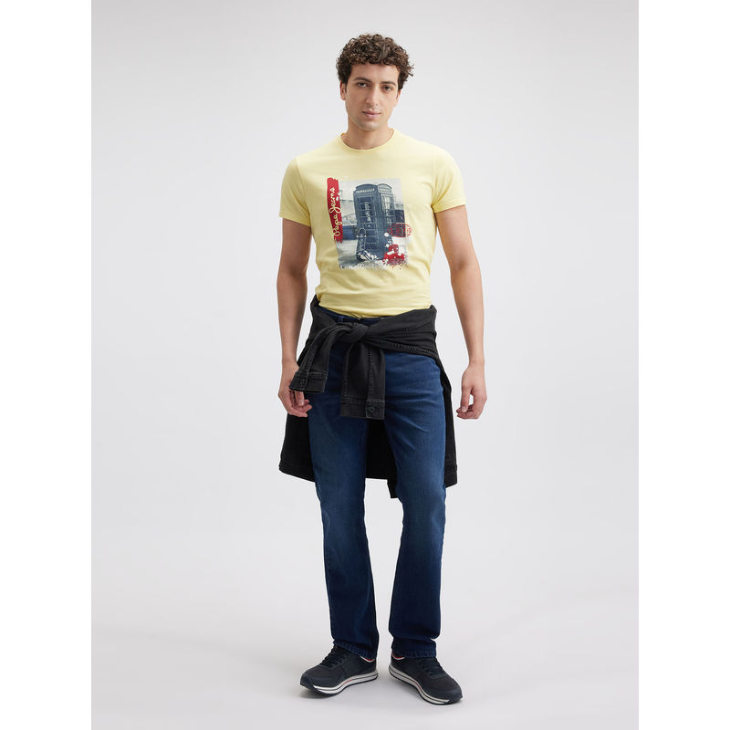 Pepe Jeans Men Yellow Graphic Print Short Sleeve T-Shirt (S)