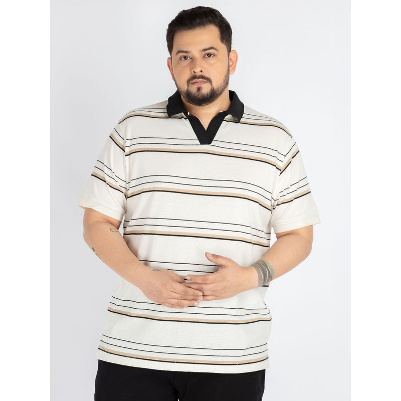 UNSIZED Men White Cotton Stripes Polo T-Shirt (2)