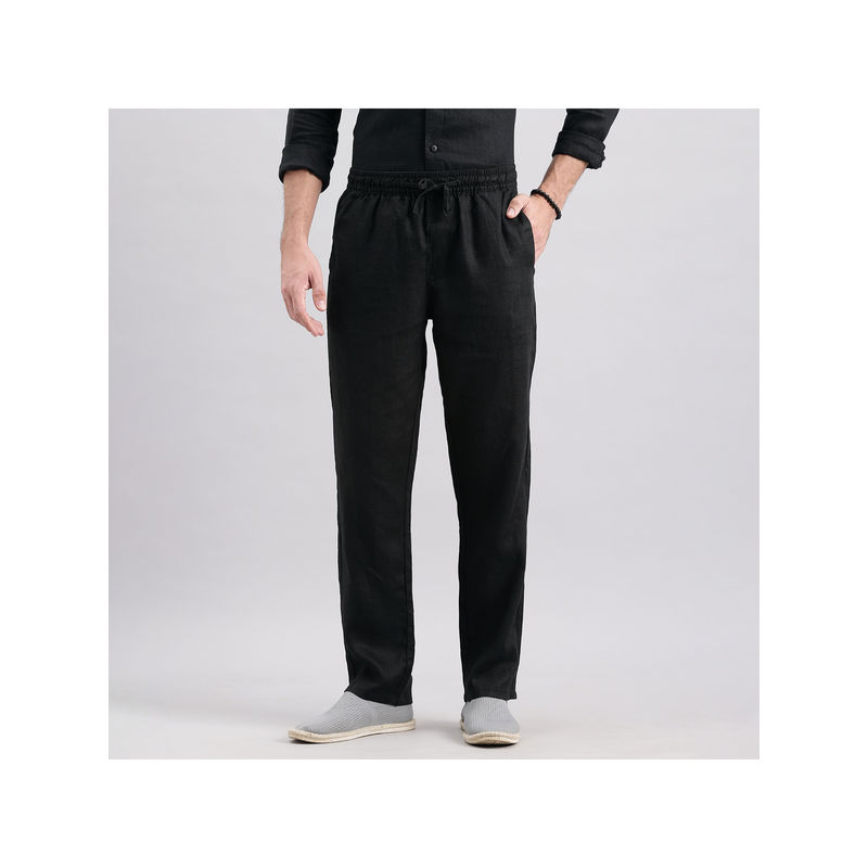 ROOKIES Black Men Pure Linen Slim Fit Trackpant (30)