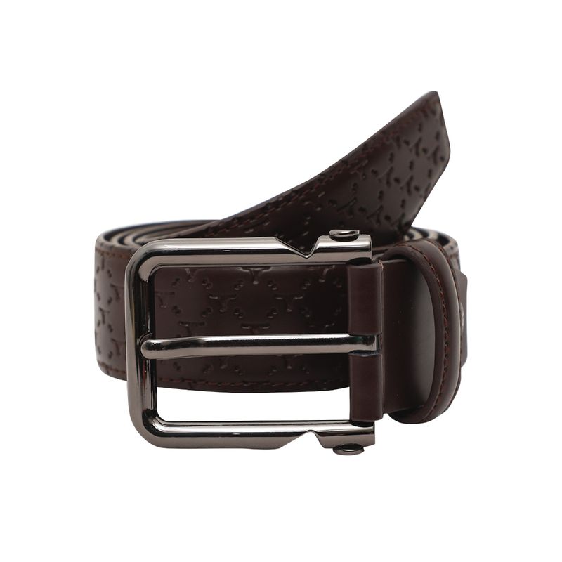 Bulchee Mens Genuine Leather Belt Casual Jeans Monogram Belt Brown Bul2159B (L)