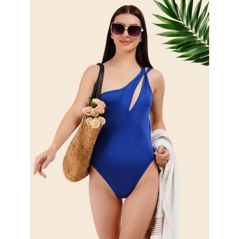 Curwish Dramatic Royal Blue Asymmetrical Bodysuit with Removable Cups (S)