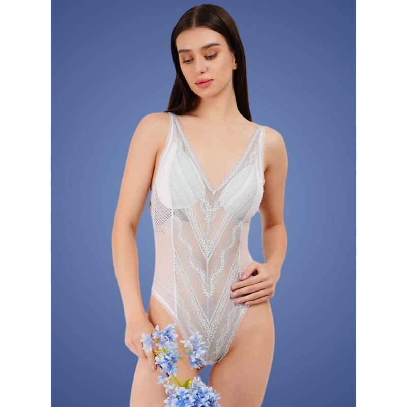 Curwish Luxe Grey Lace Bodysuit with Convertible Strap (S)