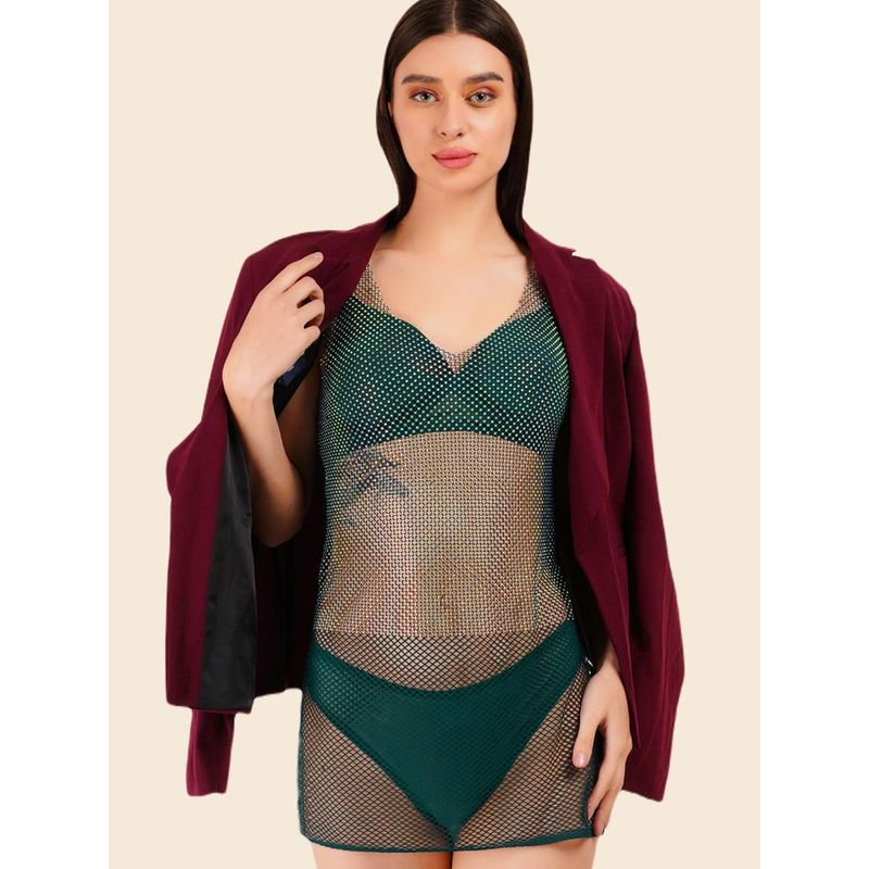 Curwish Luxe Crystal Mesh Bodysuit with Bra & Panty (Set of 3) (32B/S)