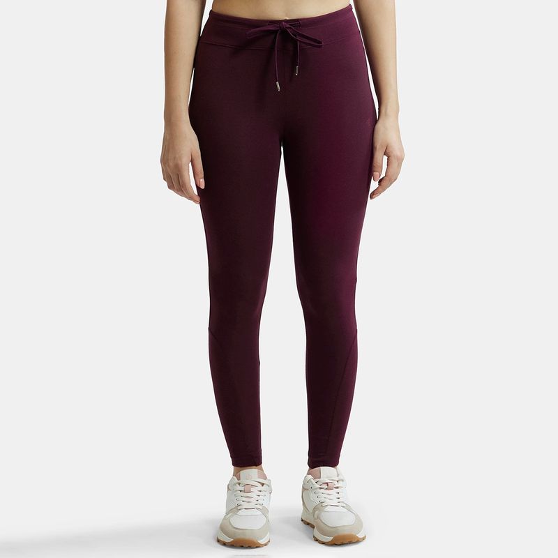 Jockey AA01 Women Super Combed Cotton Elastane Yoga Pants - Wine Tasting (S)