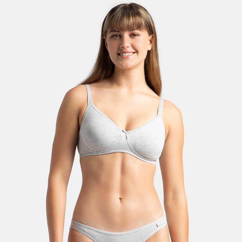 Jockey 1722 Wirefree Non Padded Cotton Elastane Everyday Bra - Steel Grey Melange (34B)