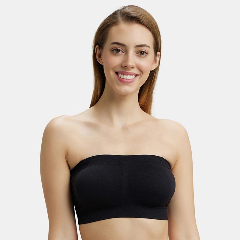 Jockey 1545 Women Wirefree Padded Micro Touch Nylon Elastane Bandeau Bra - Black (M)