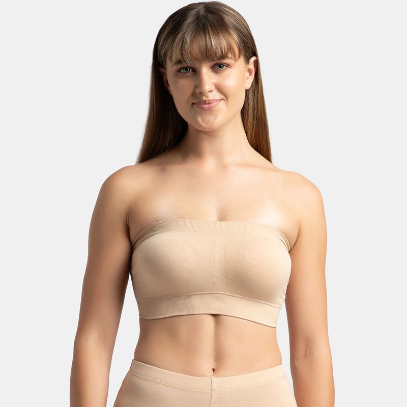 Jockey 1545 Women Wirefree Padded Micro Touch Nylon Elastane Bandeau Bra - Light Skin (M)