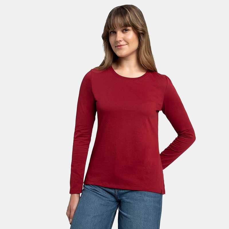 Jockey A140 Women Cotton Rich Solid Round Neck Full Sleeve T-Shirt - Rhubarb (XXL)