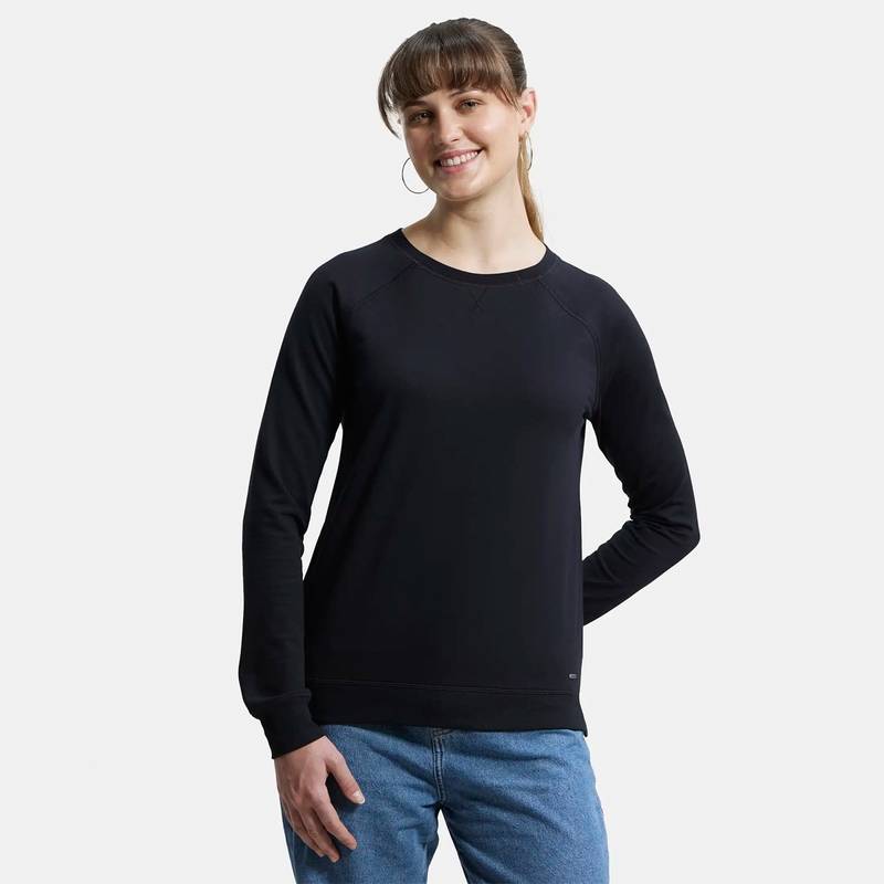 Jockey AW67 Women Cotton Rich French Terry Fabric Solid Sweatshirt - Black (S)