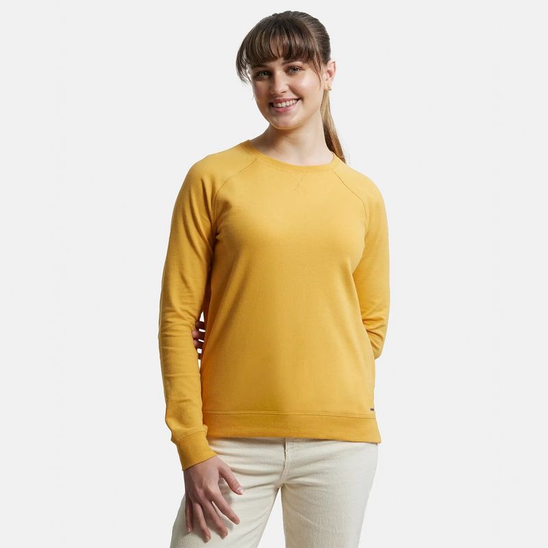 Jockey AW67 Women Cotton Rich French Terry Fabric Solid Sweatshirt - Honey Gold (S)