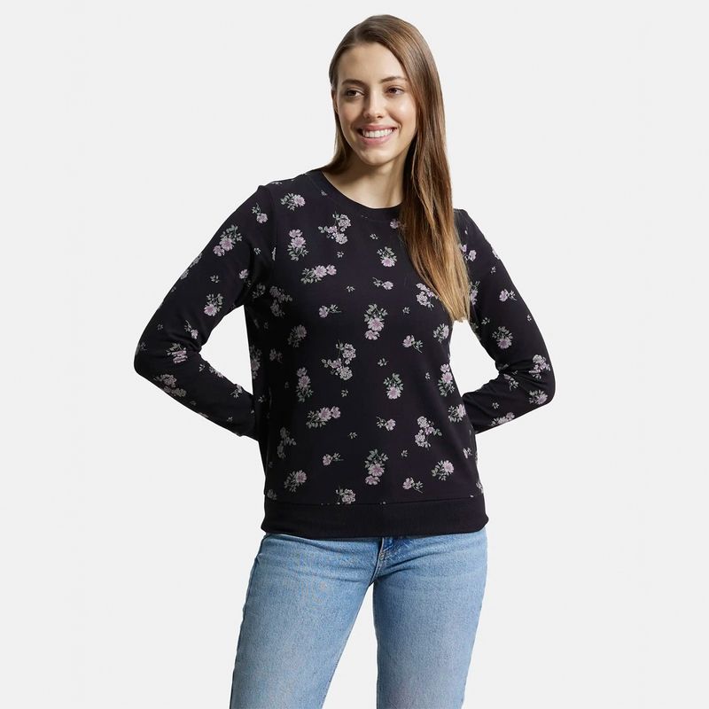 Jockey AW68 Women Cotton Elastane French Terry Fabric Sweatshirt - Black (S)
