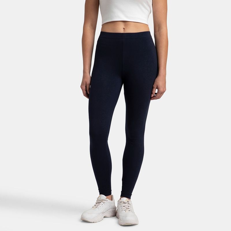 Jockey AW87 Women Super Combed Cotton Elastane Stretch Leggings - Navy Blazer (L)