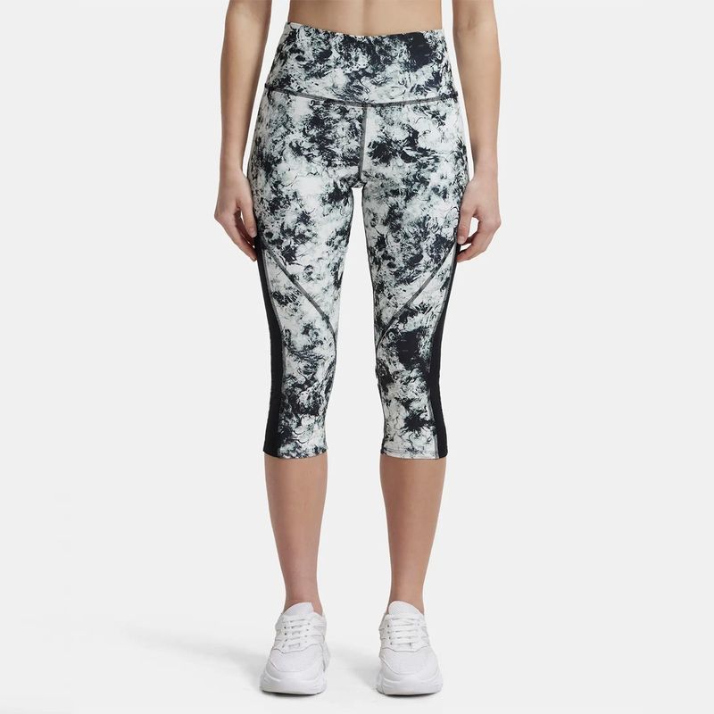 Jockey MW36 Women Microfiber Elastane Slim Fit Active Wear Capri - Black Printed (L)