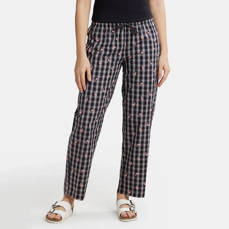 Jockey RX06 Women Super Combed Cotton Woven Fabric Pyjama - Black (M)