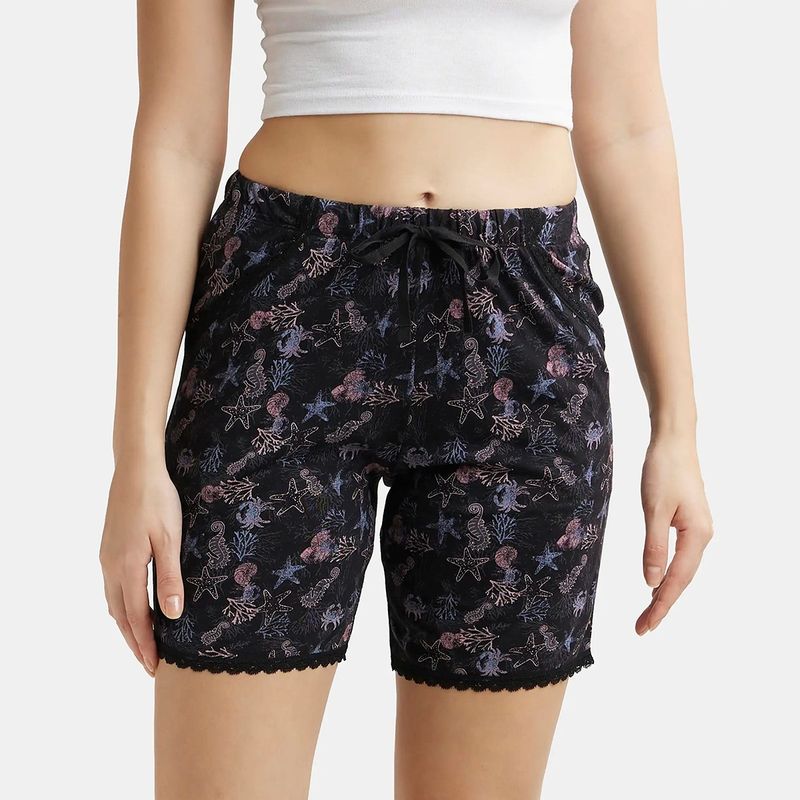 Jockey RX10 Women Micro Modal Cotton Printed Shorts - Black (XXL)