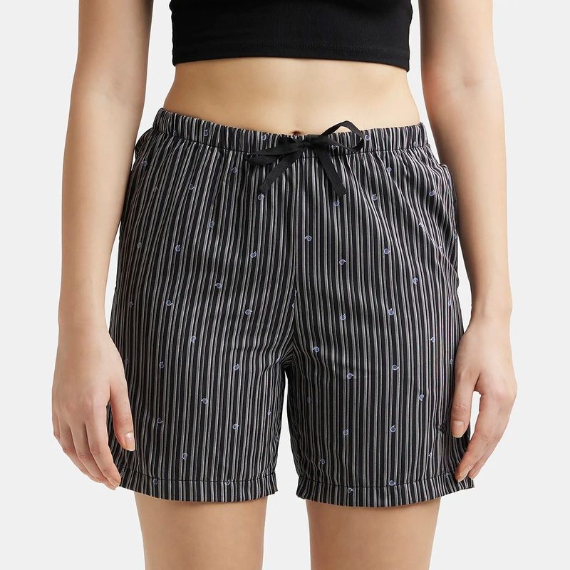 Jockey RX15 Women Super Combed Cotton Striped Shorts - Black (XL)