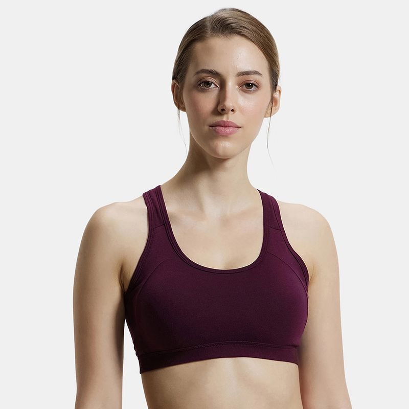 Jockey 1380 Wirefree Padded Cotton Elastane Active Bra - Wine Tasting (XL)