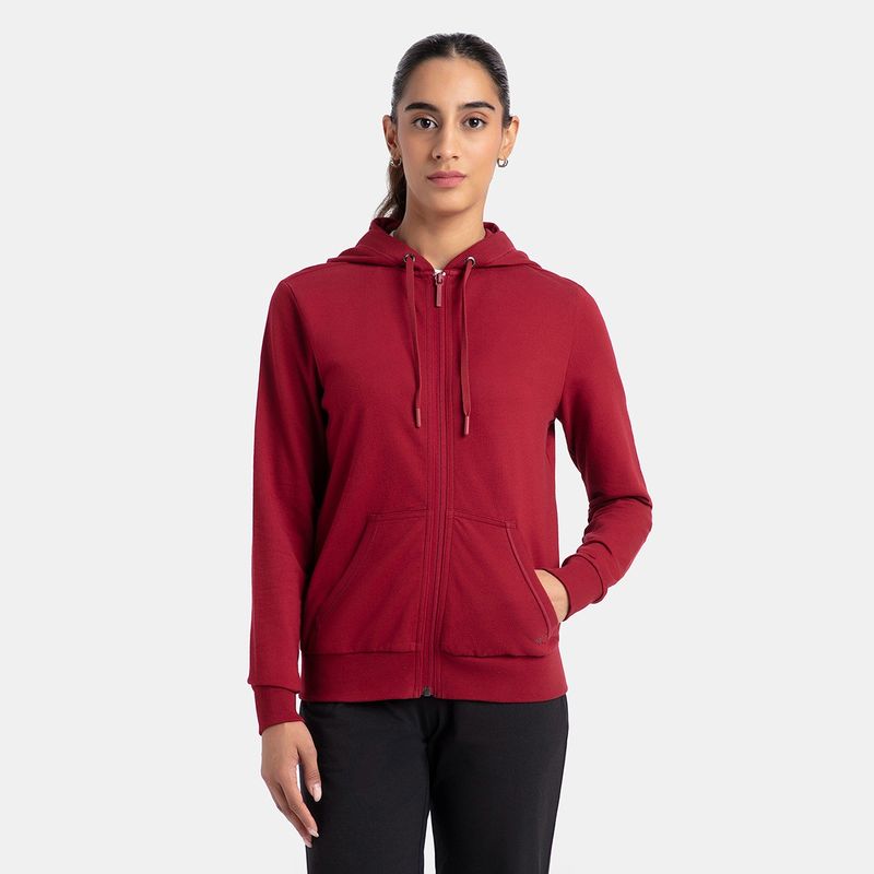 Jockey AW30 Women Super Combed Cotton French Terry Hoodie Jacket - Rhubarb (S)