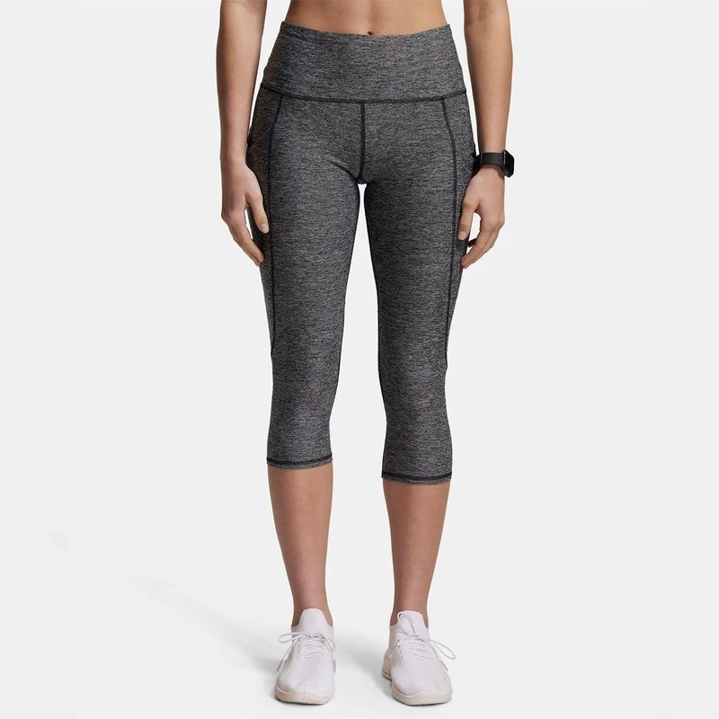 Jockey MW13 Women Tactel Microfiber Elastane Active Wear Capri - Black Melange (M)