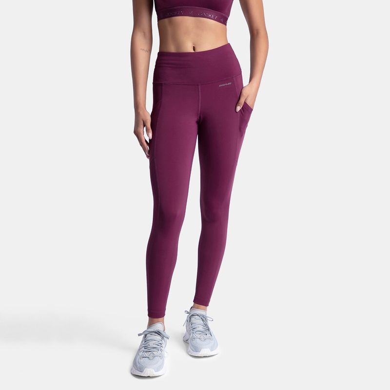 Jockey MW68 Women Microfiber Elastane 7/8th Active Wear Leggings - Wine Tasting (S)