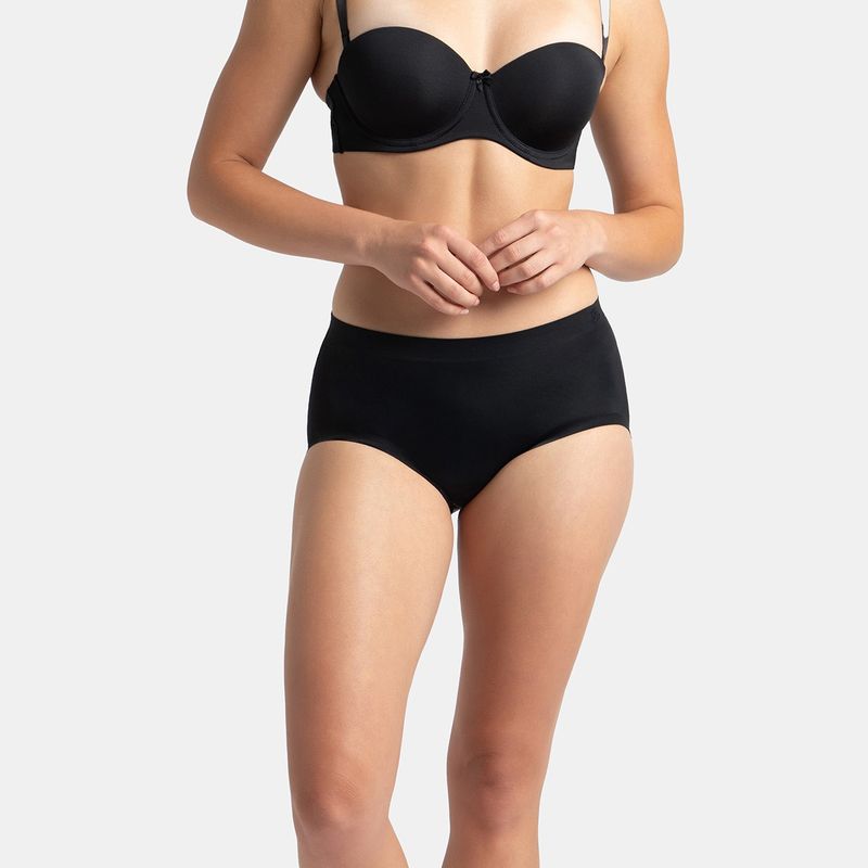 Jockey 1827 Women High Coverage Soft Touch Microfiber Elastane Full Brief - Black (M)