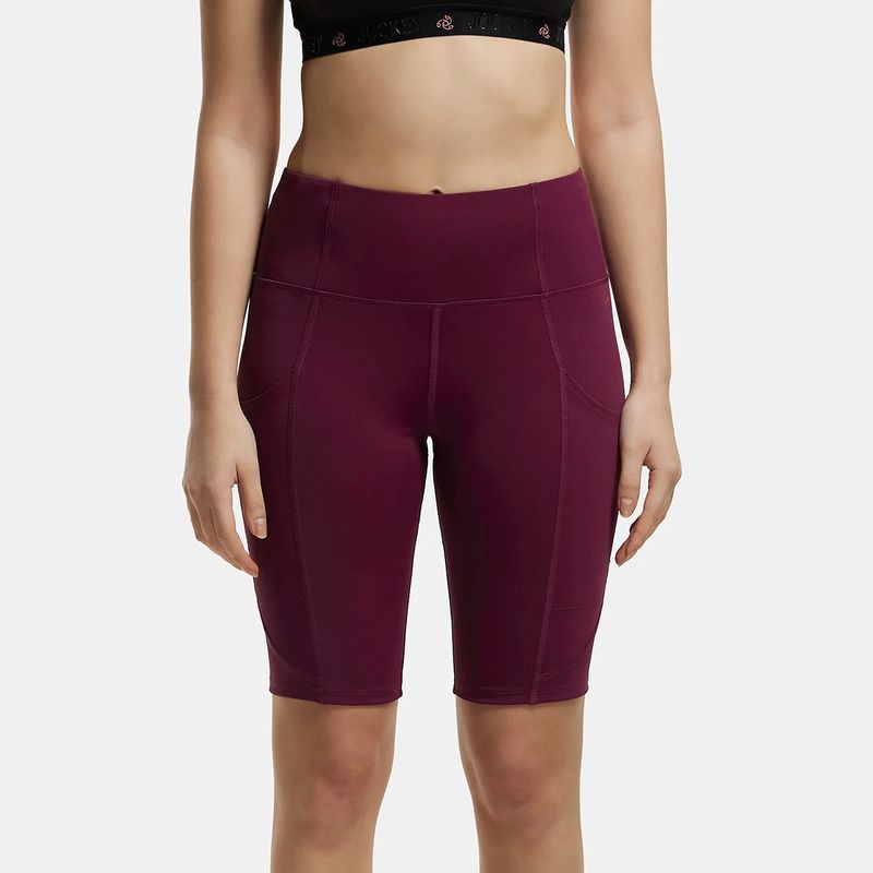 Jockey MW81 Women Microfiber Elastane Slim Fit Active Wear Shorts - Grape Wine (S)