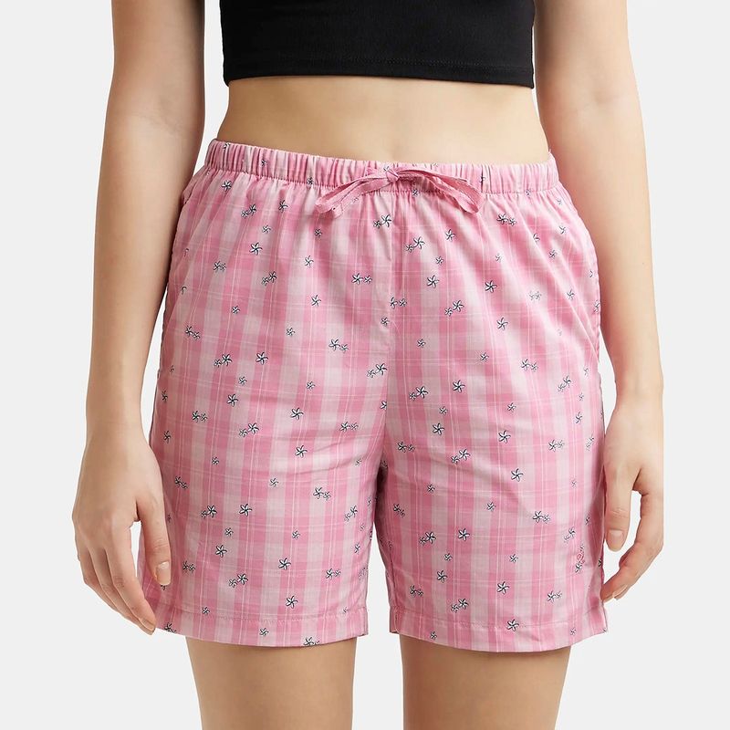 Jockey RX15 Women Super Combed Cotton Striped Shorts - Wild Rose (M)
