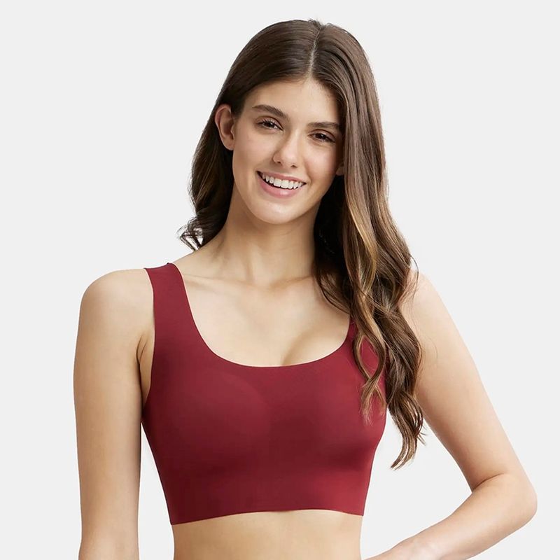 Jockey 1839 Wirefree Padded Soft touch Microfiber Elastane Lounge Bra - Pomegranate (XL)