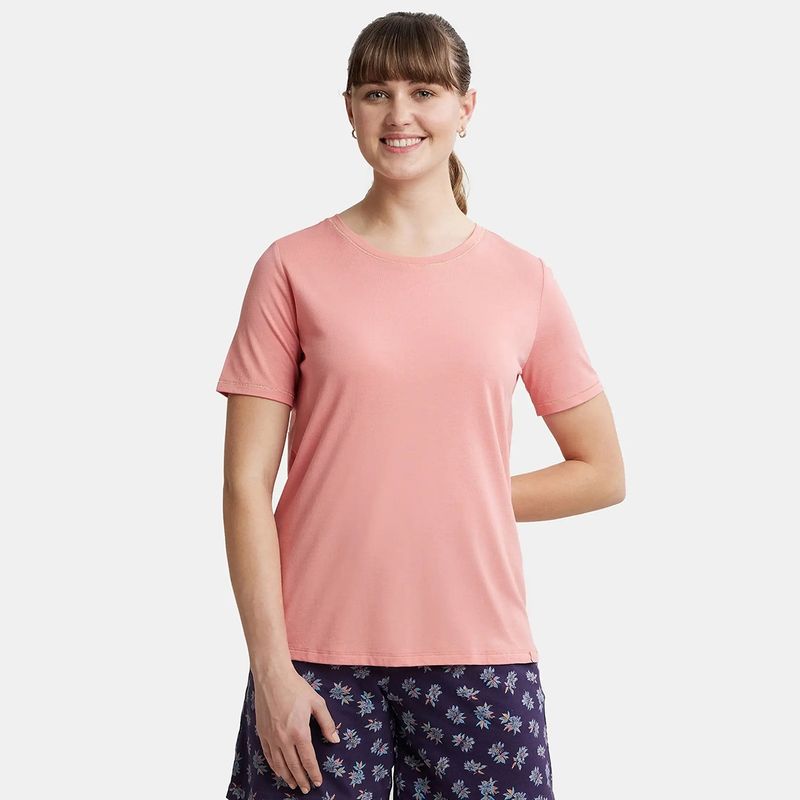 Jockey RX71 Women Micro Modal Cotton Relaxed Fit Round Neck T-Shirt - Peach Blossom (XL)