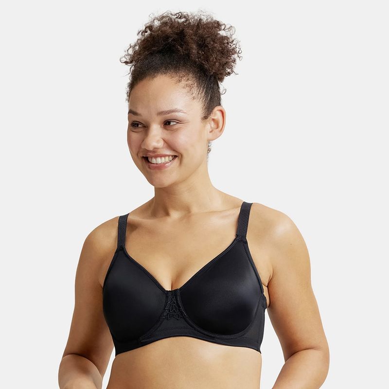 Jockey 1855 Wired Non-Padded Soft Touch Microfiber Elastane Minimizer Bra-Black (34DD)