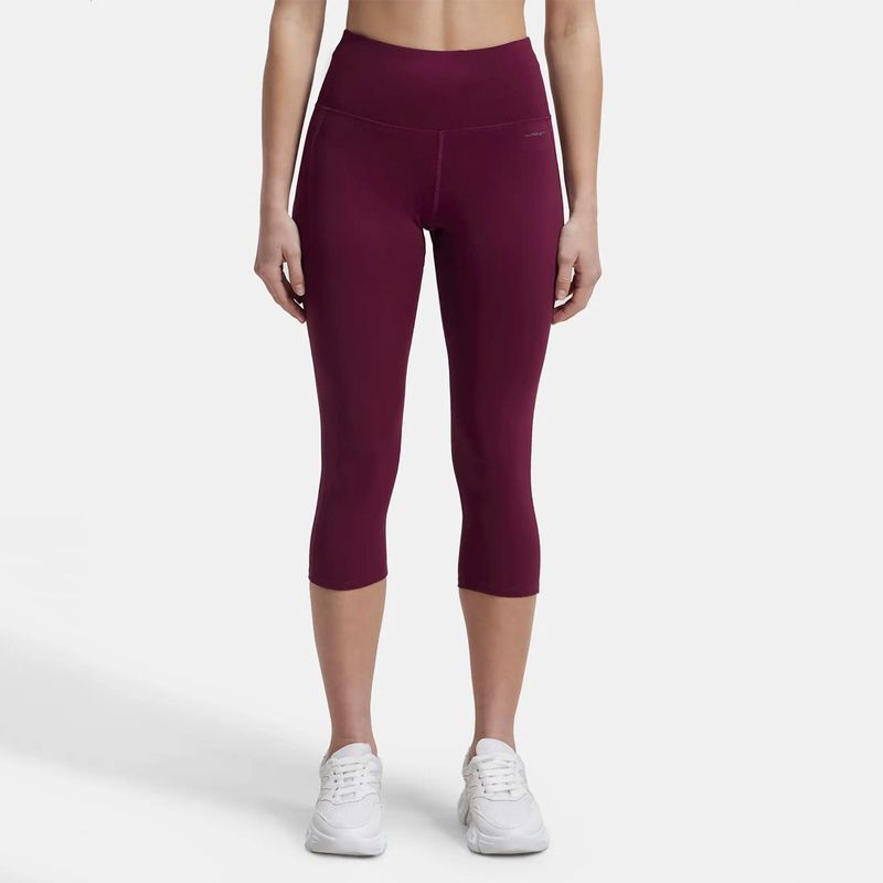 Jockey MW36 Women Microfiber Elastane Slim Fit Active Wear Capri - Grape Wine (S)