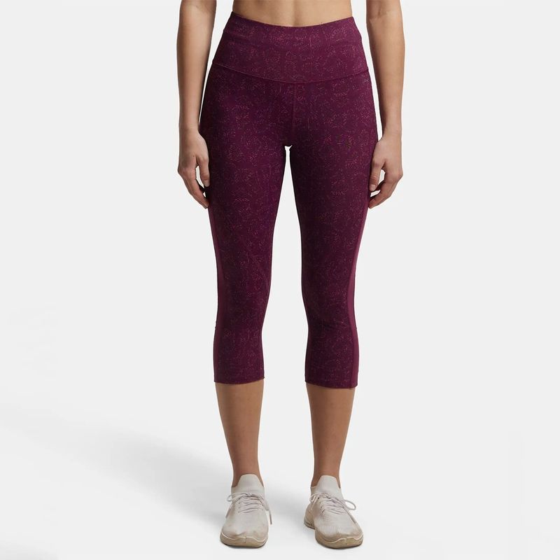 Jockey MW36 Women Microfiber Elastane Slim Fit Active Wear Capri - Grapewine Print (S)