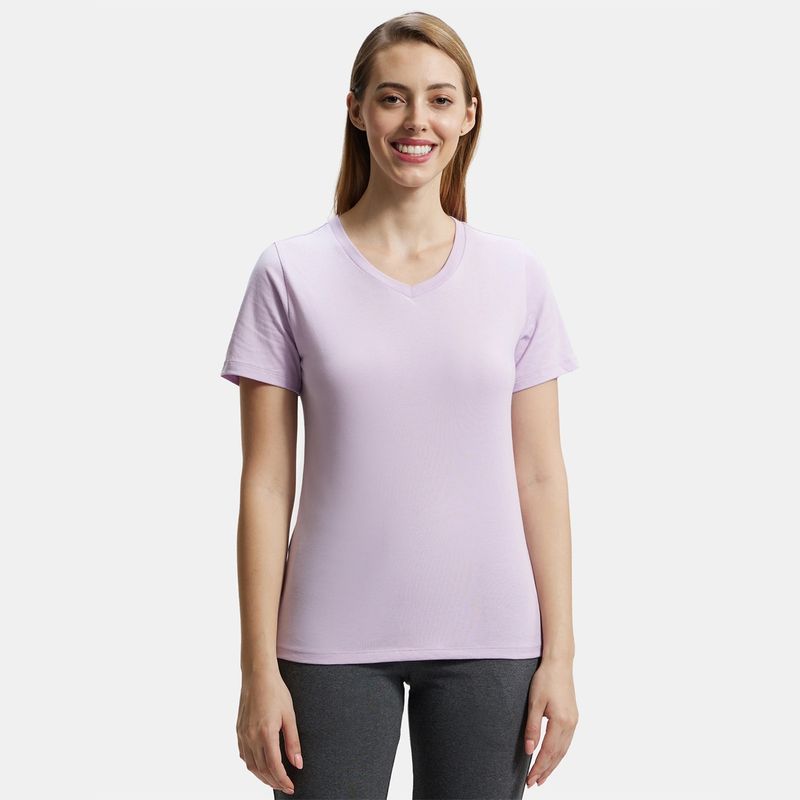 Jockey AW89 Women Super Combed Cotton Rich Fabric V-Neck T-Shirt - Orchid Bloom (XL)