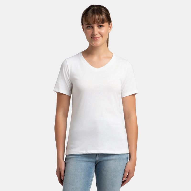 Jockey AW89 Women Super Combed Cotton Rich Fabric V-Neck T-Shirt - White (S)