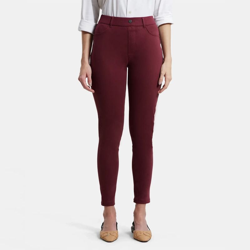 Jockey IW16 Women Super Combed Cotton Elastane Slim Fit Jeggings - Chocolate Truffle (S)