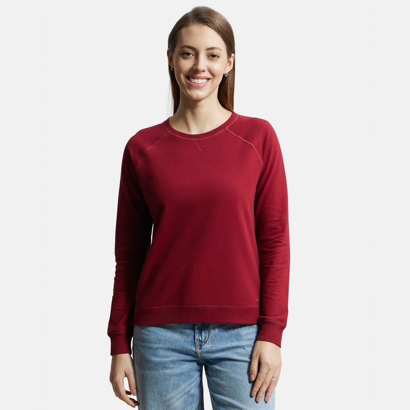 Jockey AW67 Women Cotton Rich French Terry Fabric Solid Sweatshirt - Rhubarb (S)