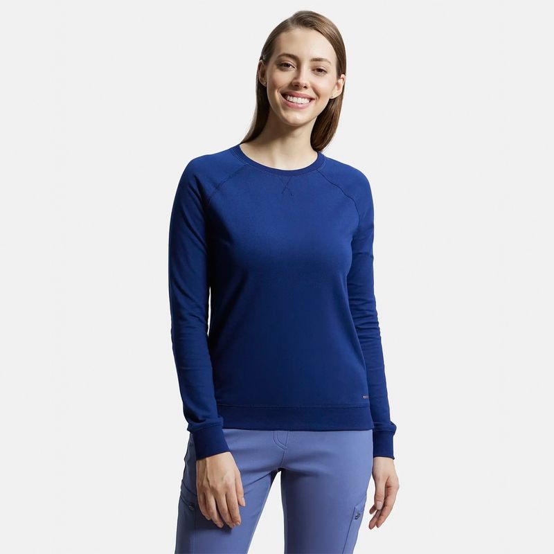 Jockey AW67 Women Cotton Rich French Terry Fabric Solid Sweatshirt - Medieval Blue (S)