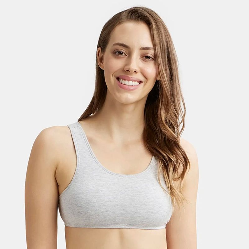 Jockey 1582 Women Super Combed Cotton Elastane Slip On Crop Top - Steel Grey Melange (XL)