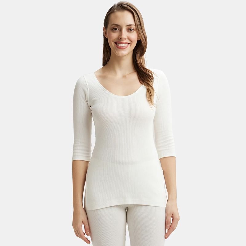 Jockey 2503 Women Extra Warmth Cotton Rich 3/4th Sleeve Thermal Top - Off White (M)