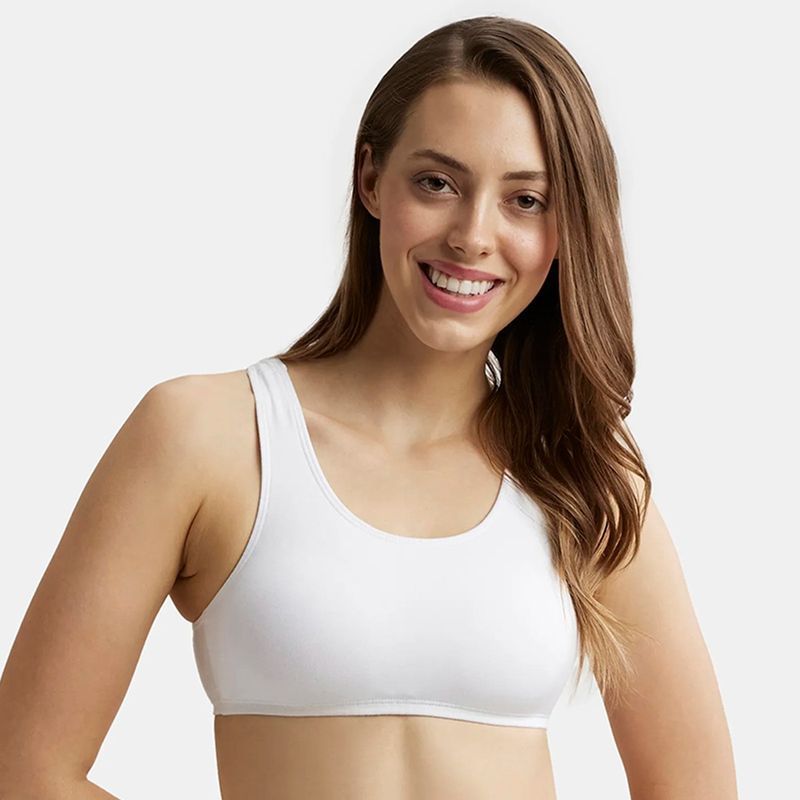 Jockey 1582 Women Super Combed Cotton Elastane Slip On Crop Top - White (M)