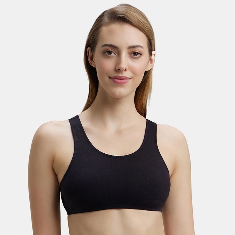 Jockey 1582 Women Super Combed Cotton Elastane Slip On Crop Top - Black (L)