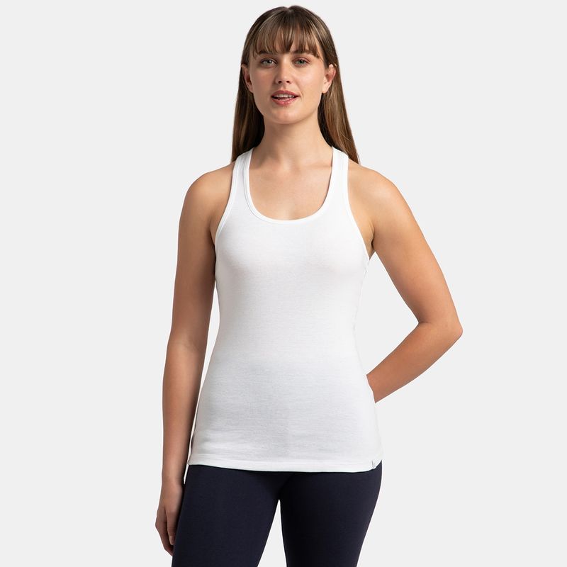 Jockey 1467 Women Super Combed Cotton Rib Fabric Solid Tank Top - White (L)