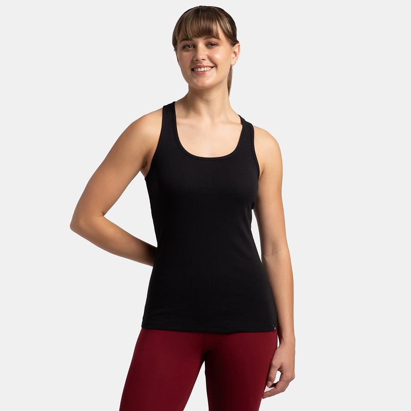 Jockey 1467 Women Super Combed Cotton Rib Fabric Solid Tank Top - Black (S)