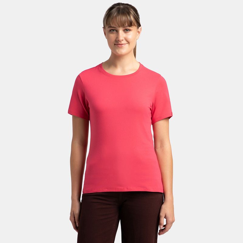 Jockey 1515 Women Cotton Elastane Round Neck Half Sleeve T-Shirt - Ruby (M)