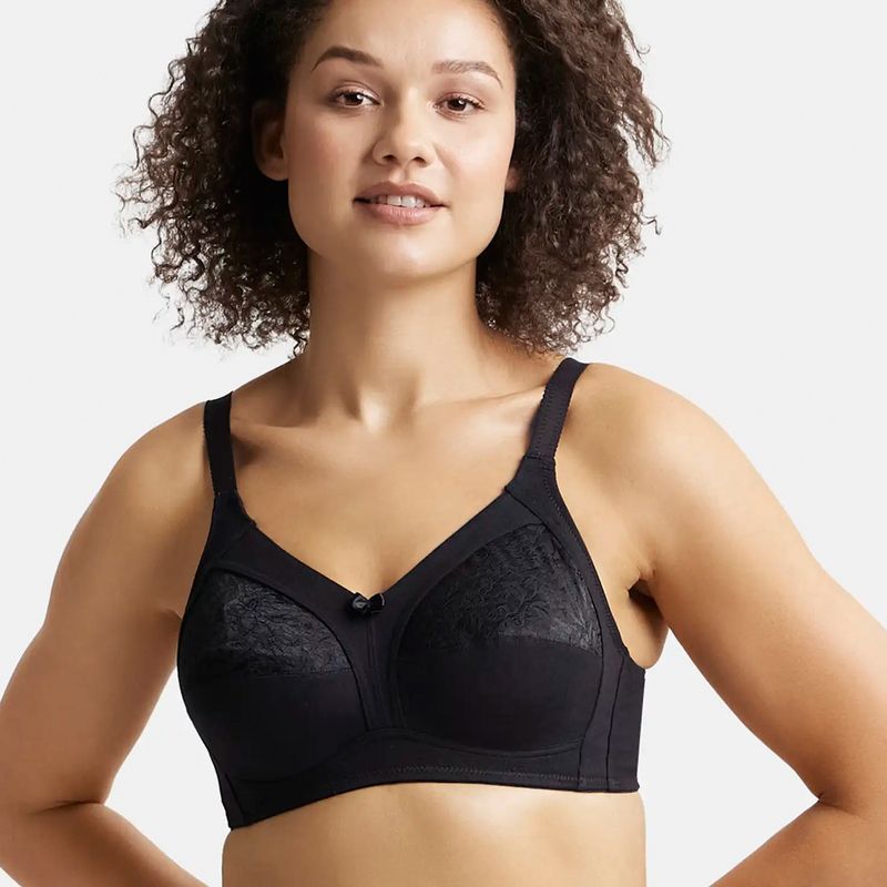 Jockey FE23 Wirefree Padded Cotton Elastane Medium Coverage T-Shirt Bra - Black (34B)